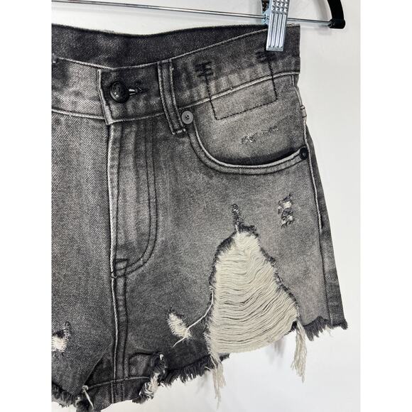R13 Shredded Slouch Distress Gray Black Denim Jean Shorts Women 27 Indie Sleaze - Picture 3 of 9